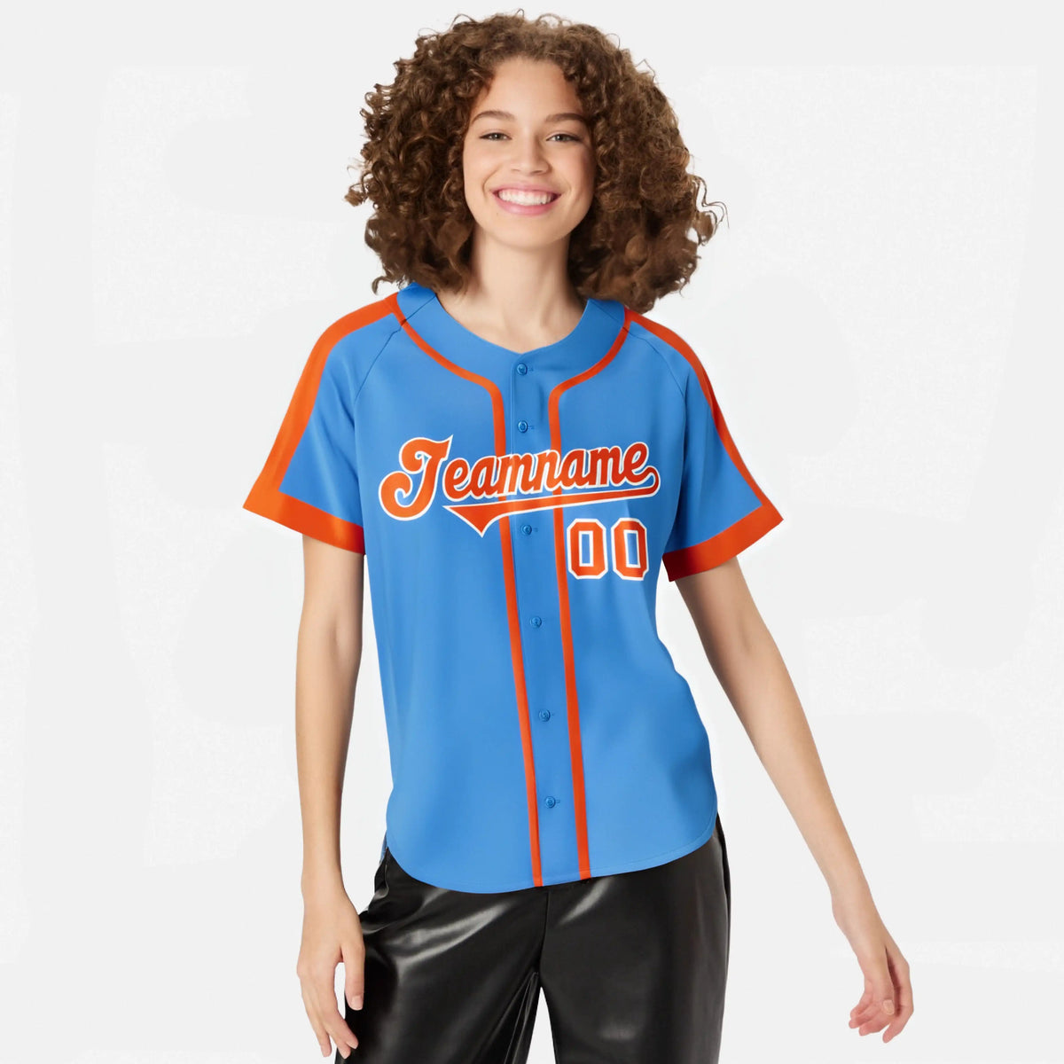 Custom Powder Blue Orange White Baseball Jersey