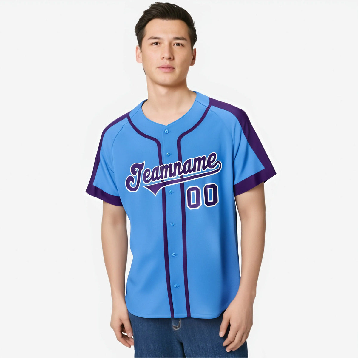 Custom Powder Blue Purple White Baseball Jersey