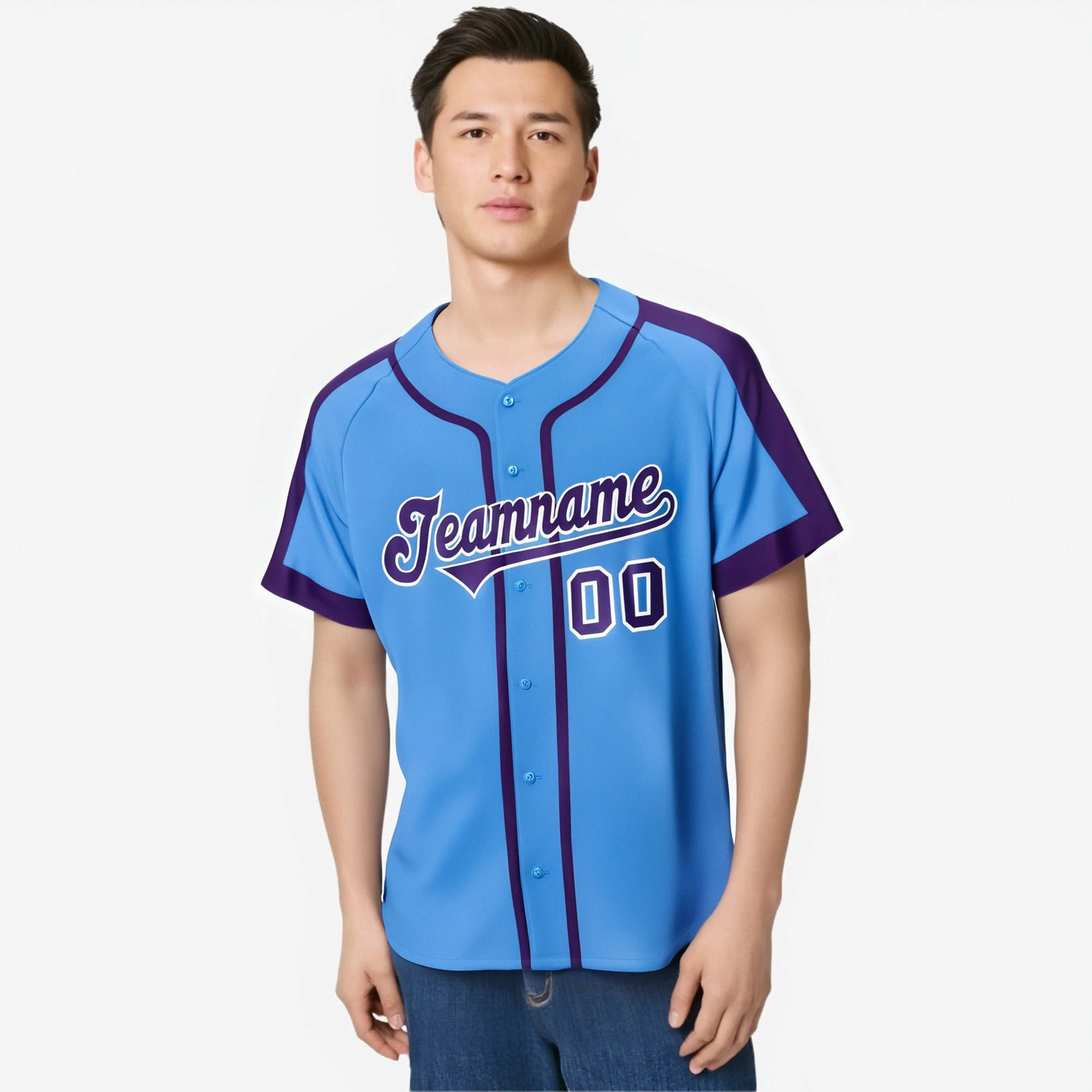 Custom Powder Blue Purple White Baseball Jersey