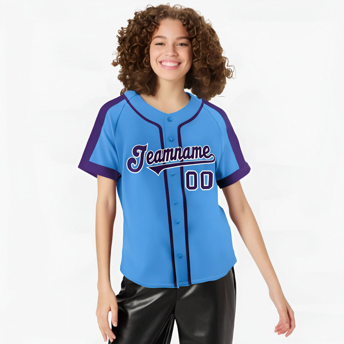 Custom Powder Blue Purple White Baseball Jersey