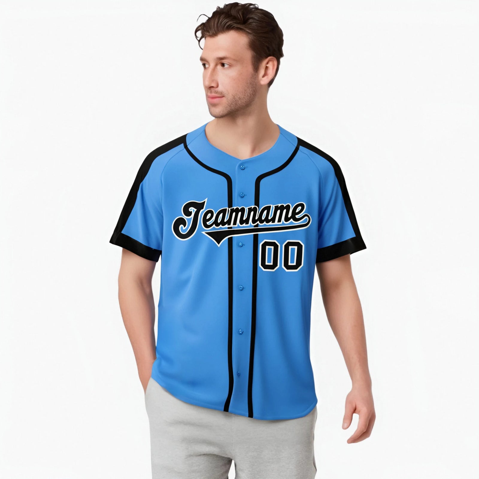 Custom Powder Blue Black White Baseball Jersey