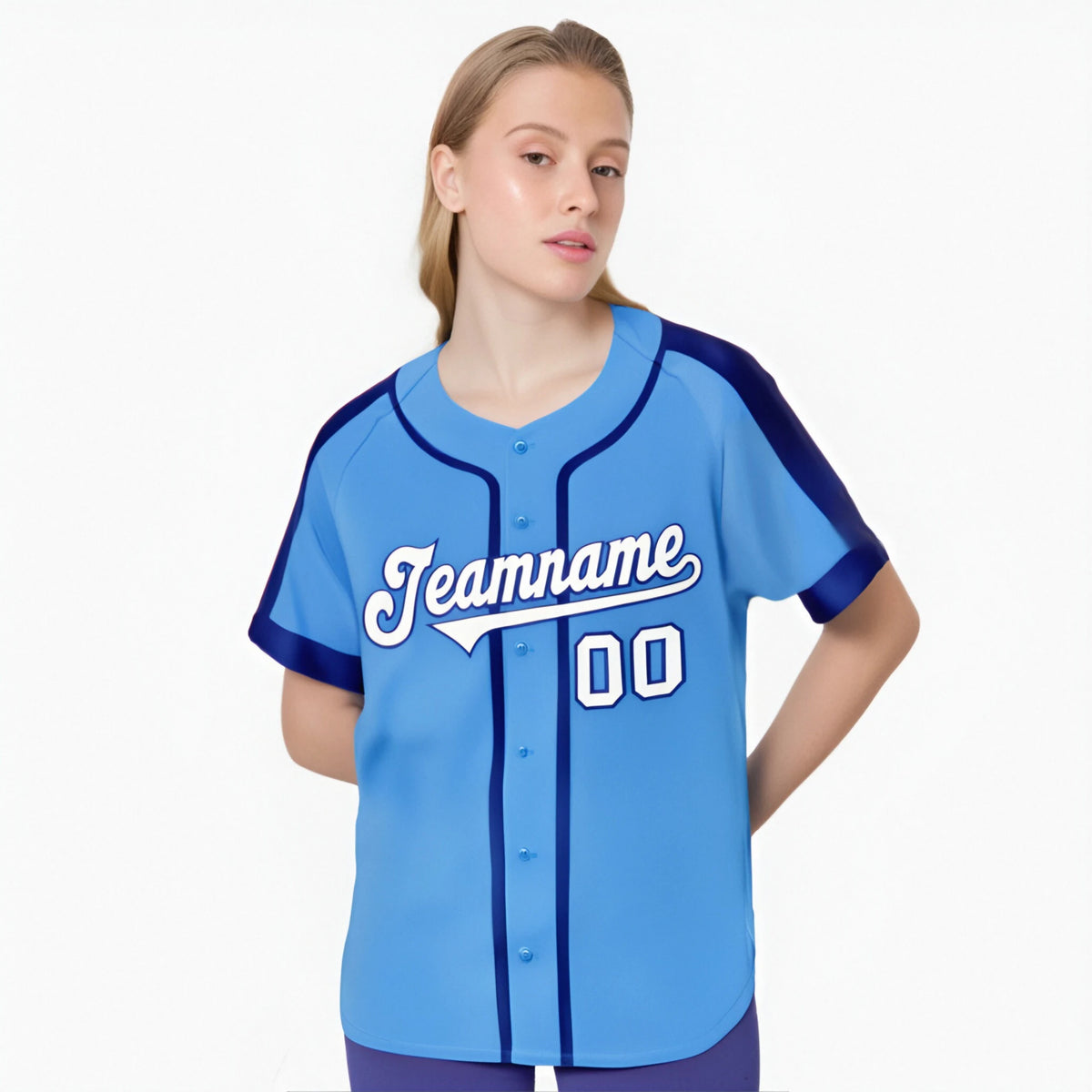Custom Powder Blue Black White Baseball Jersey