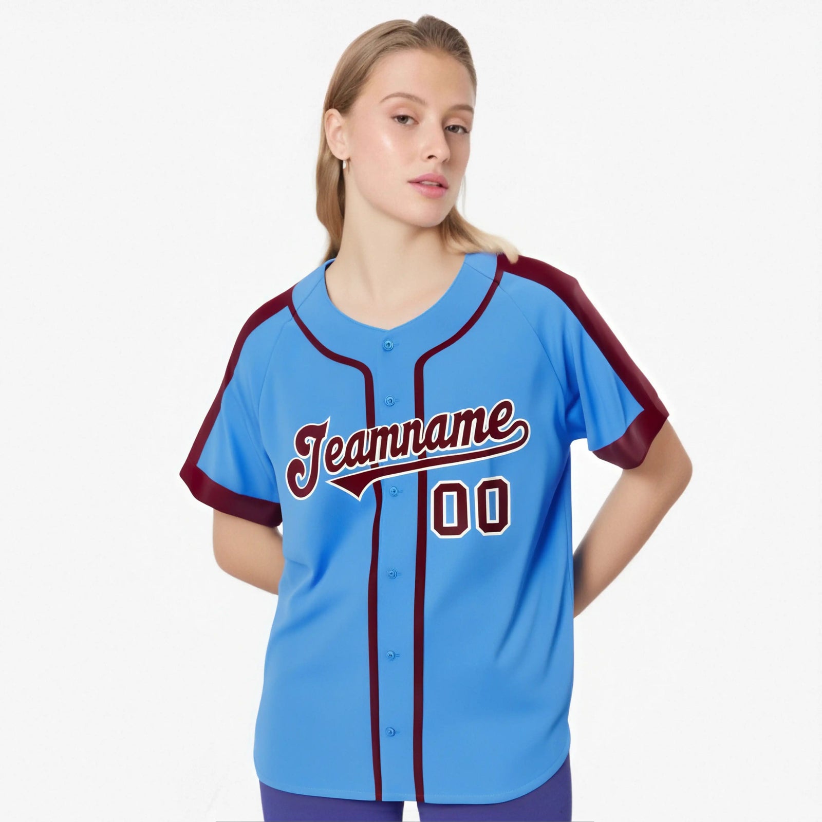 Custom Powder Blue Crimson White Baseball Jersey