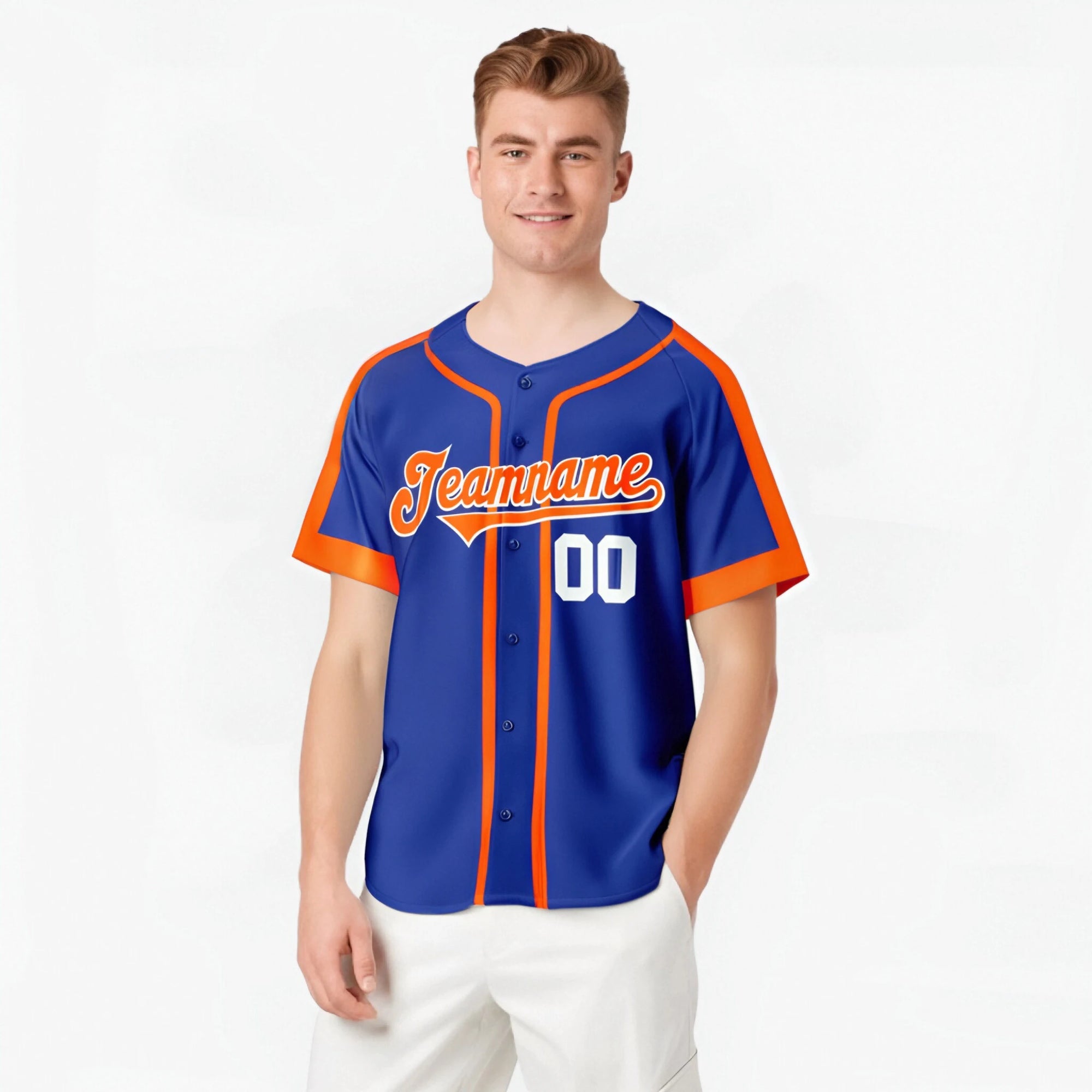 Custom Royal Blue Orange White Baseball Jersey