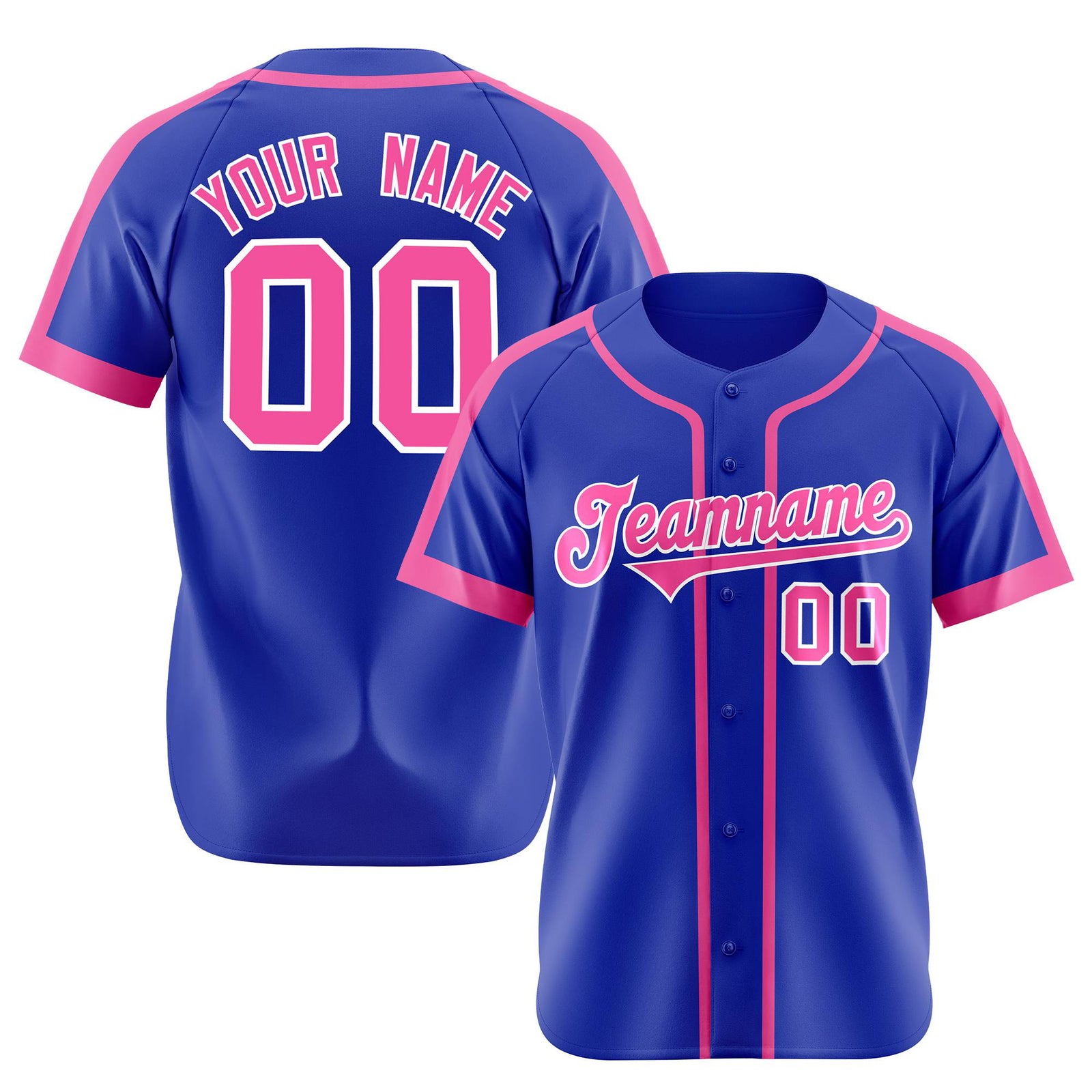 Custom Royal Blue Pink White Baseball Jersey