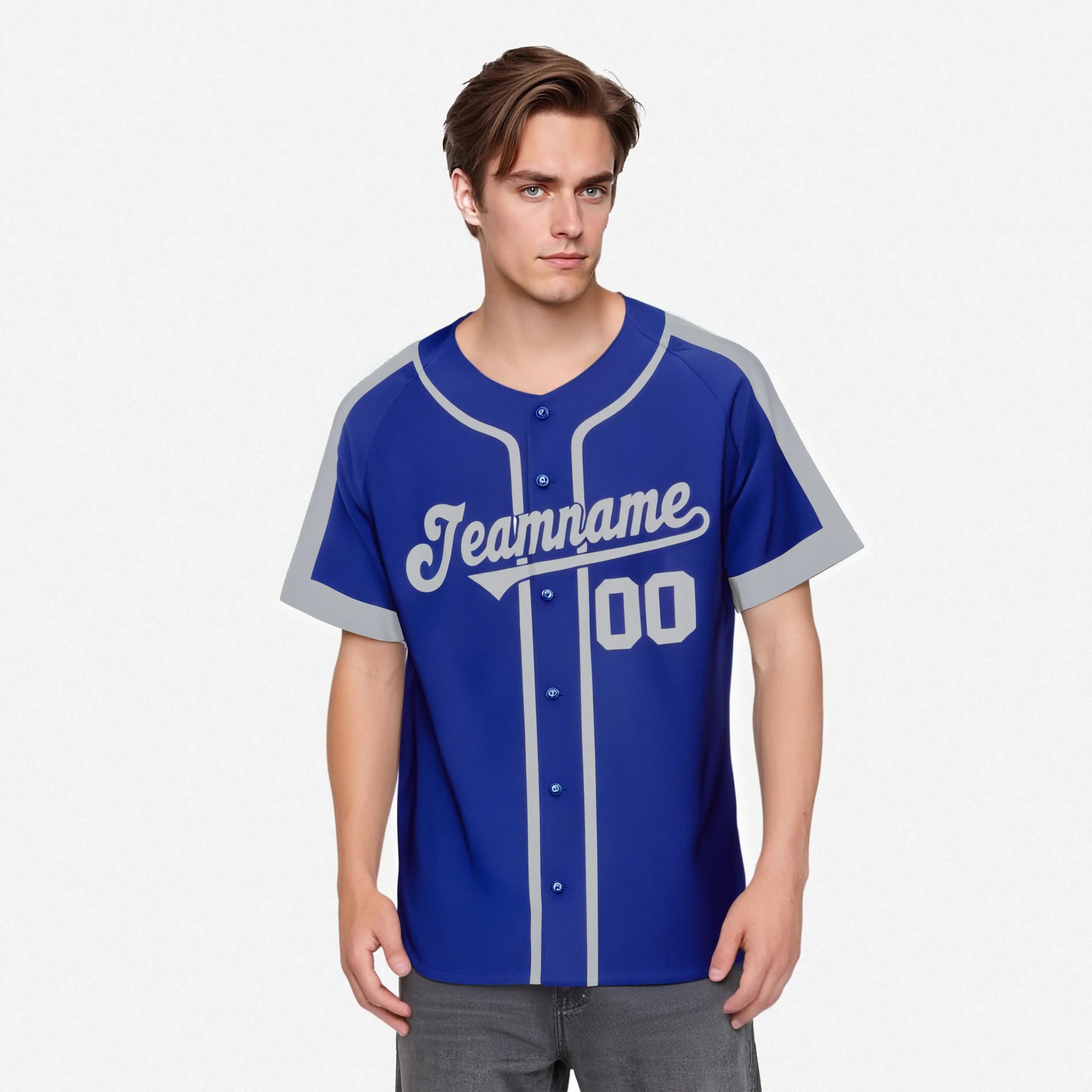 Custom Royal Blue Gray Baseball Jersey