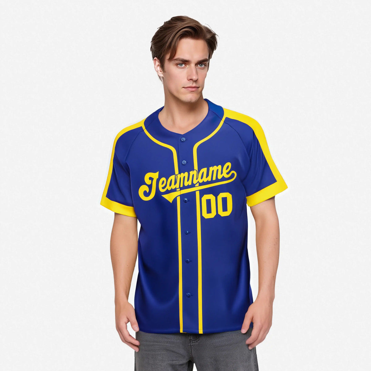 Custom Royal Blue Yellow Baseball Jersey