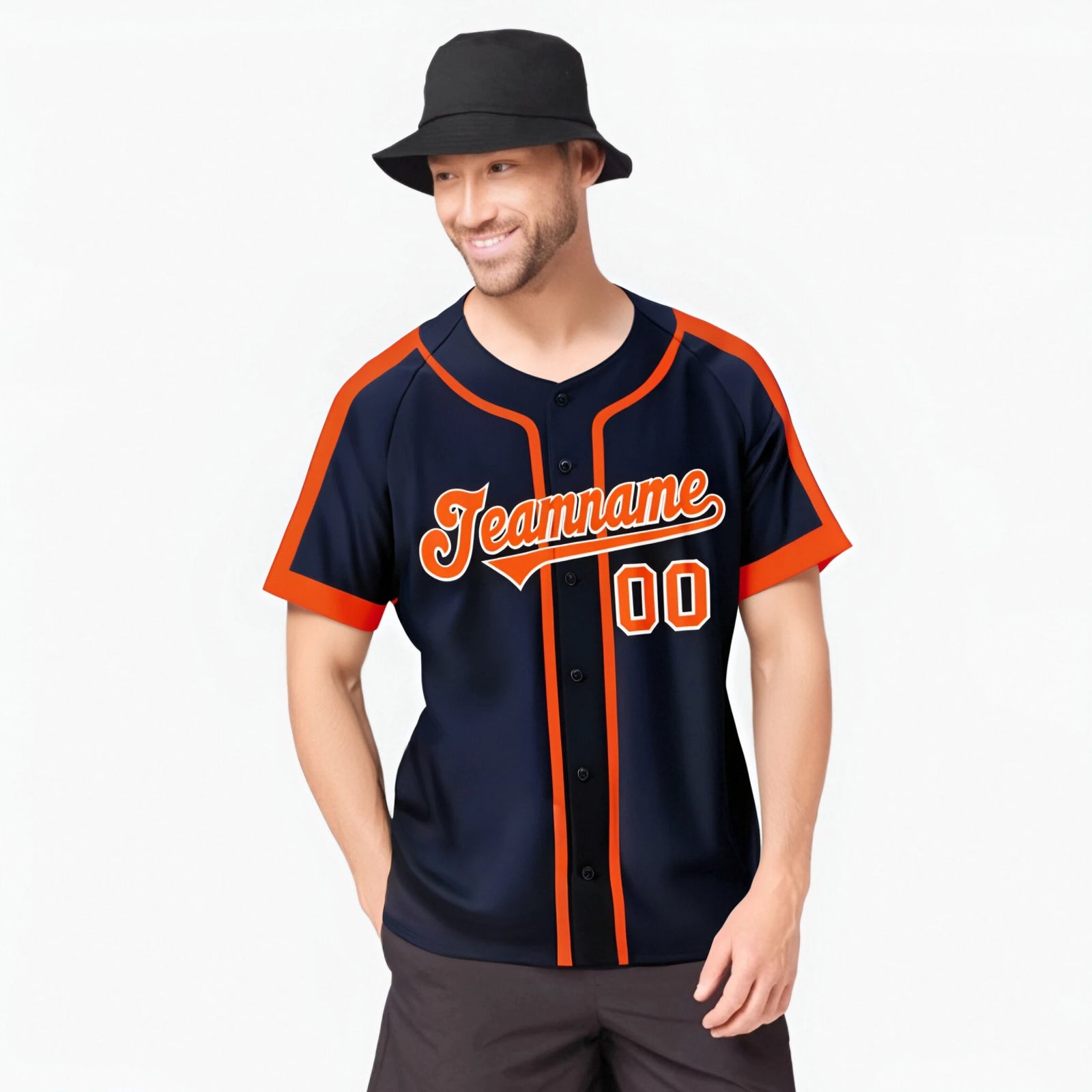 Custom Navy Orange White Baseball Jersey