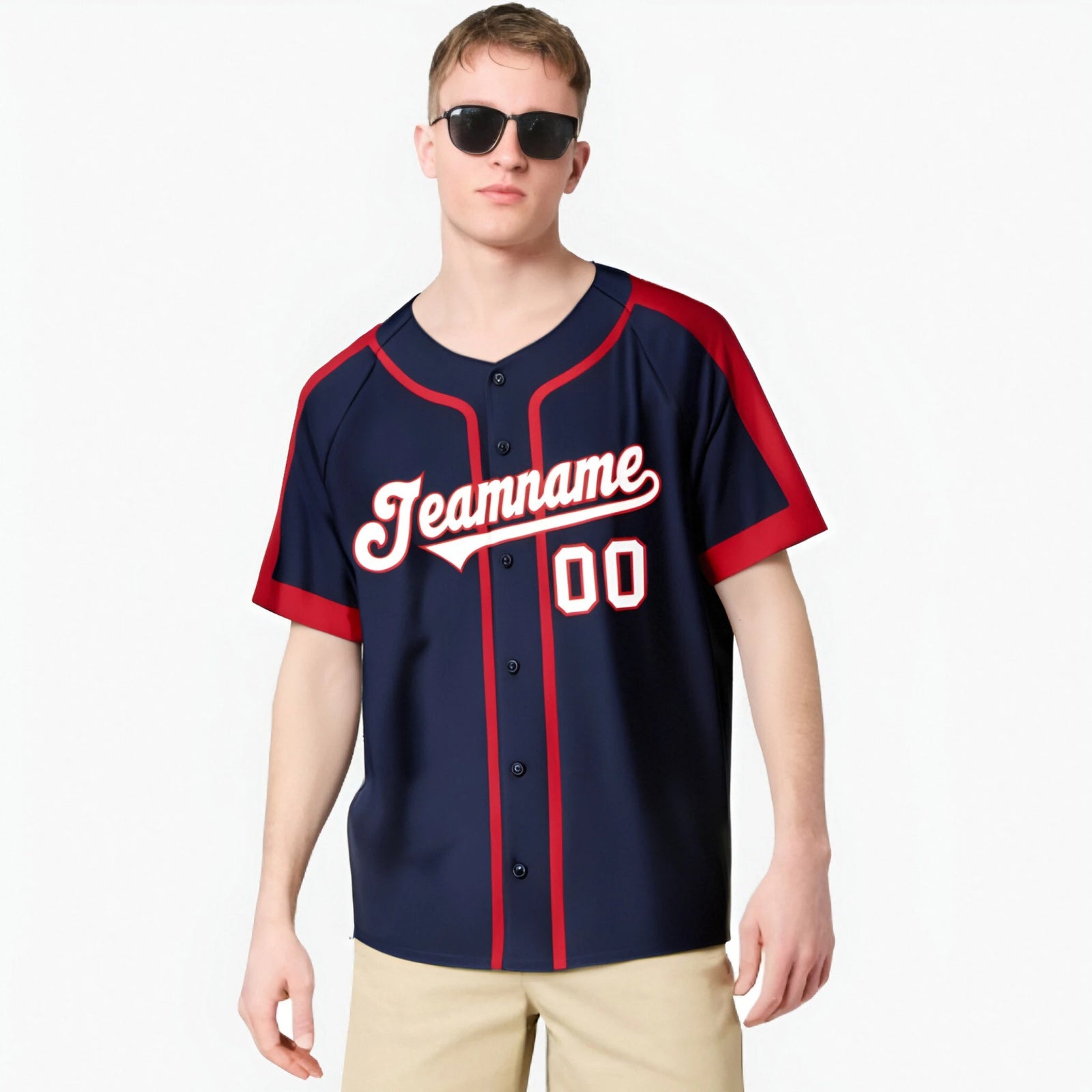 Custom Navy Red White Baseball Jersey