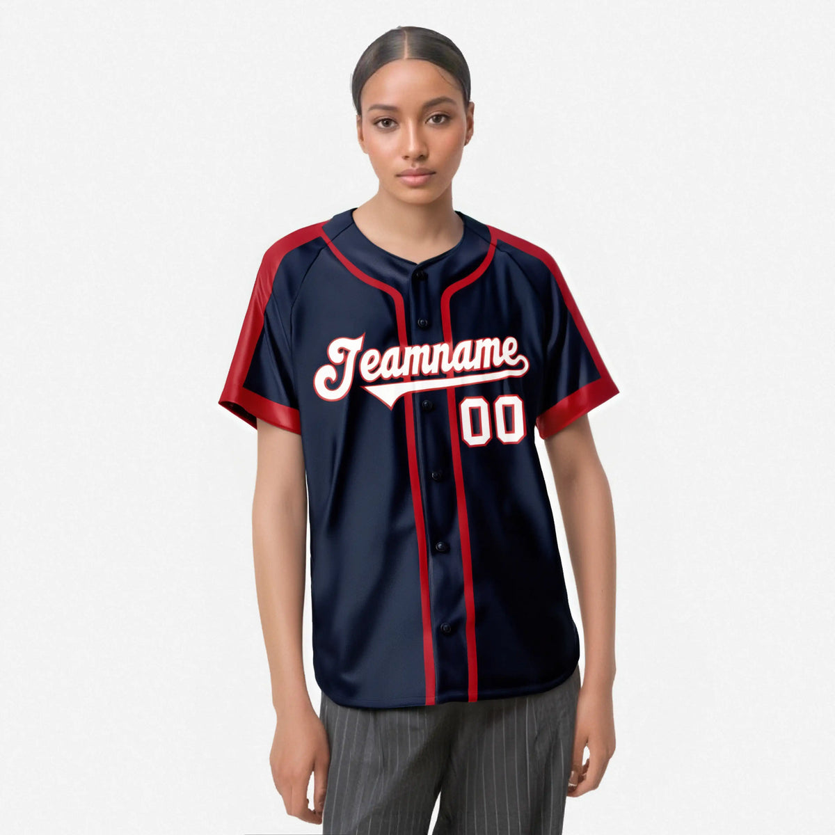 Custom Navy Red White Baseball Jersey