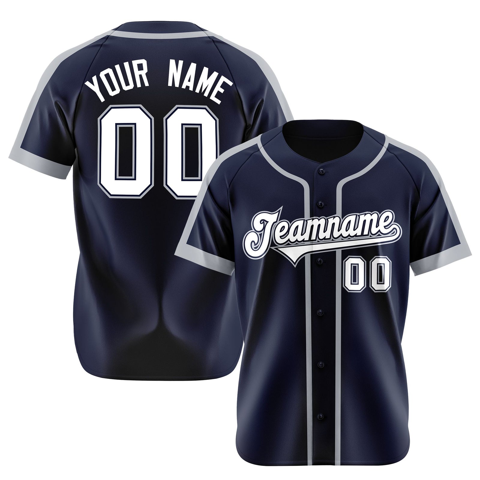Custom Navy Gray White Baseball Jersey