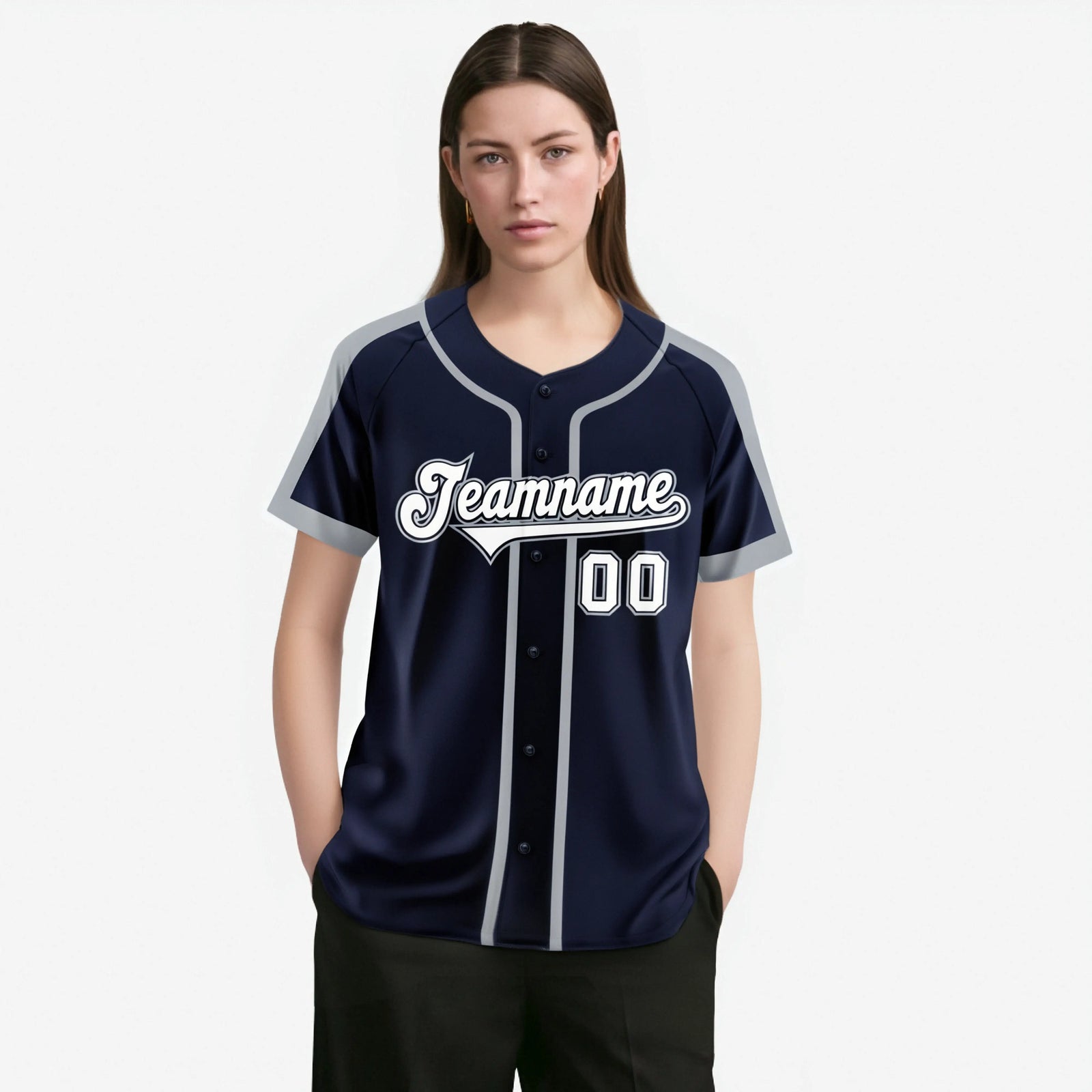 Custom Navy Gray White Baseball Jersey