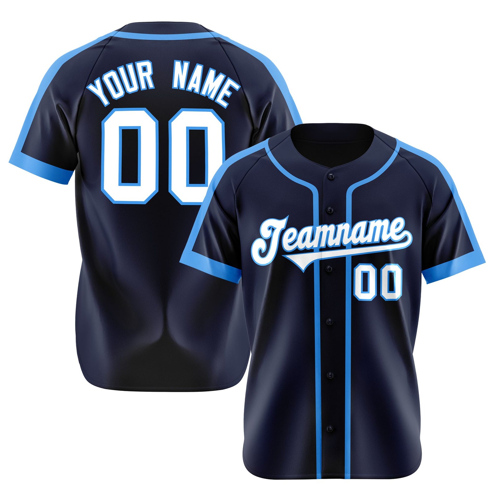 Custom Navy Light Bule White Baseball Jersey