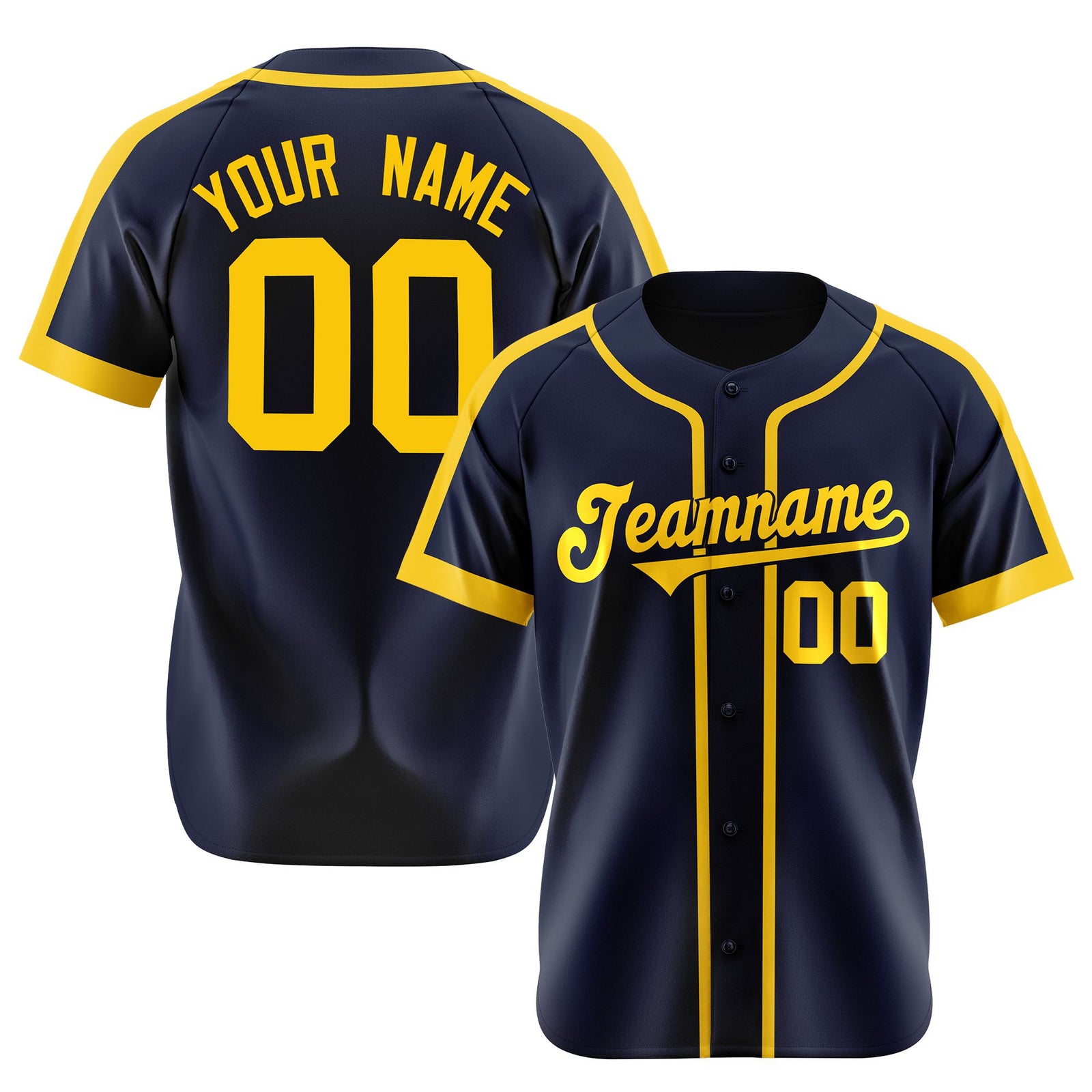 Custom Navy Yellow Baseball Jersey
