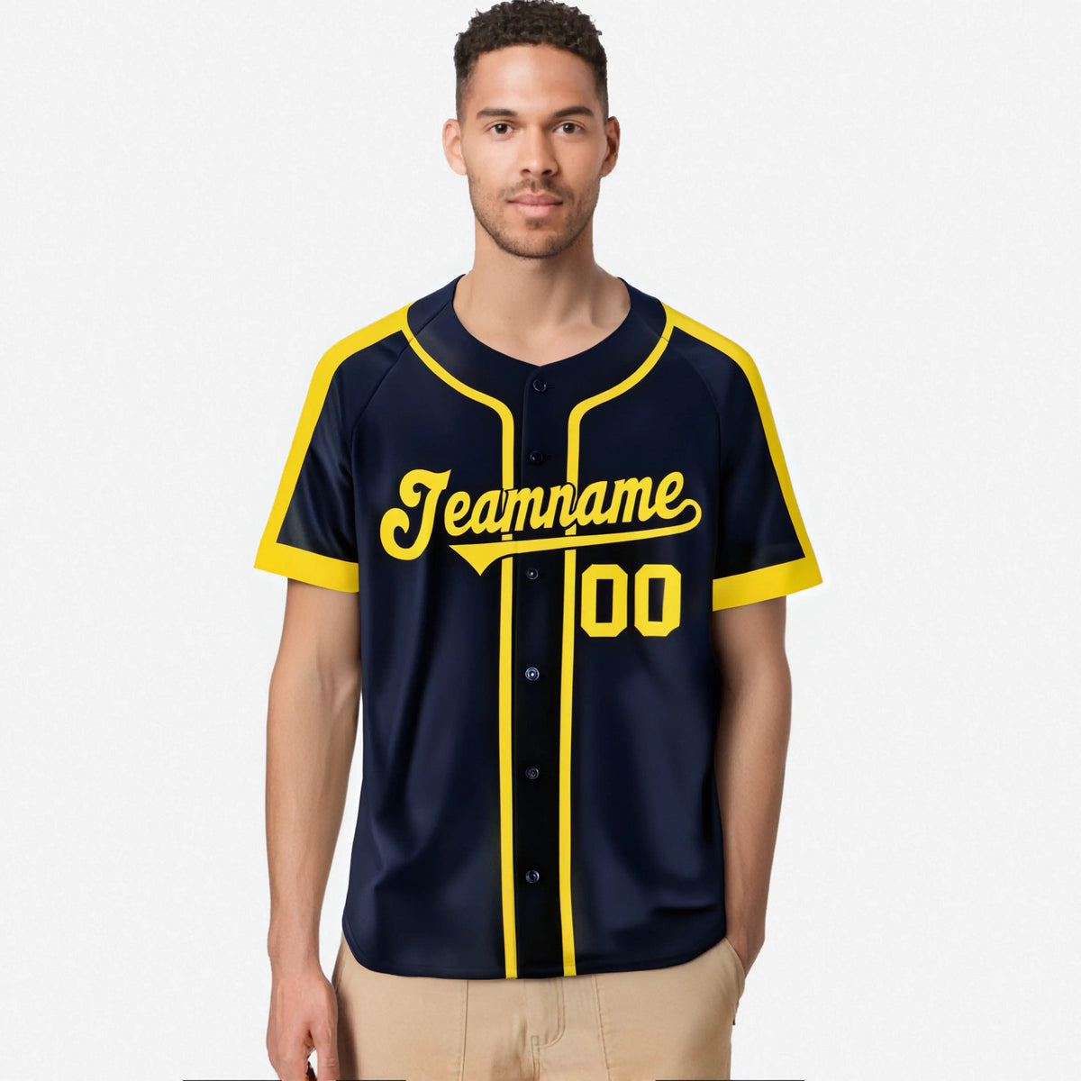 Custom Navy Yellow Baseball Jersey