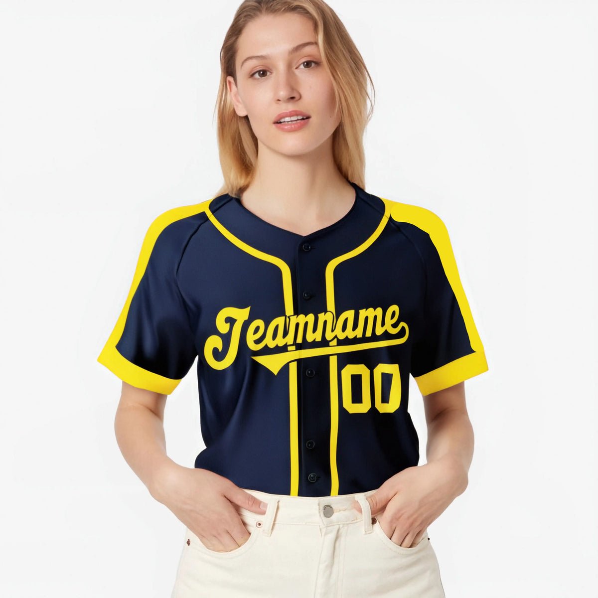 Custom Navy Yellow Baseball Jersey