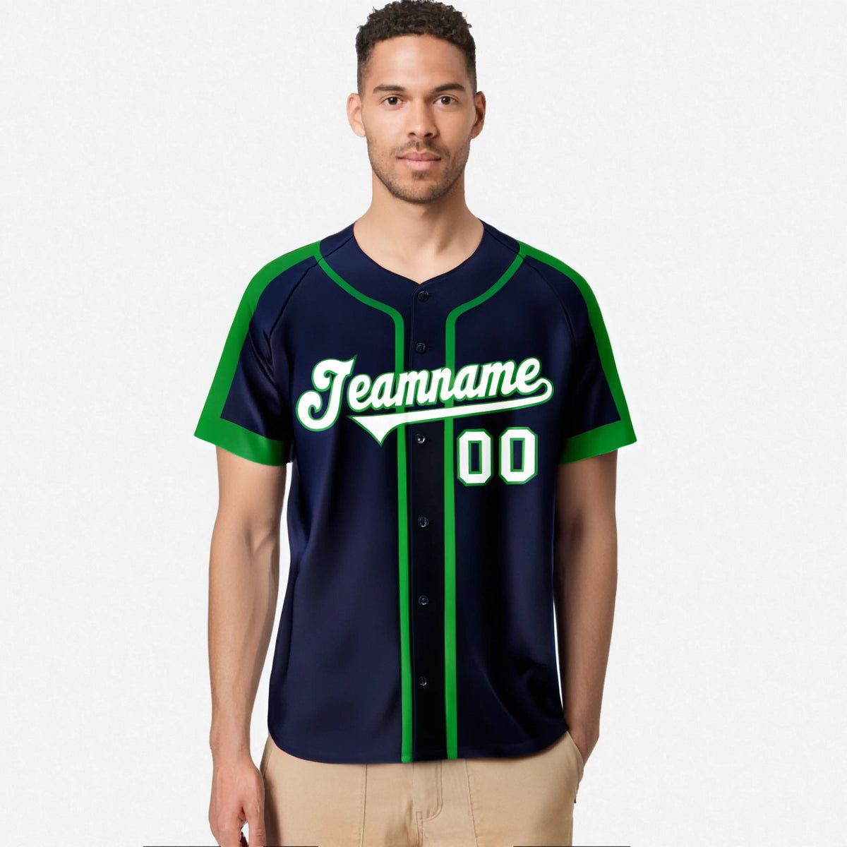 Custom Navy Green White Baseball Jersey