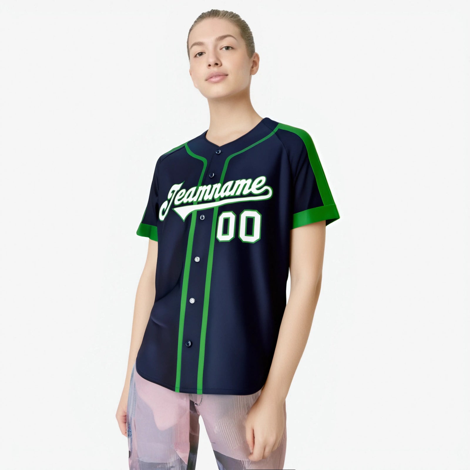 Custom Navy Green White Baseball Jersey