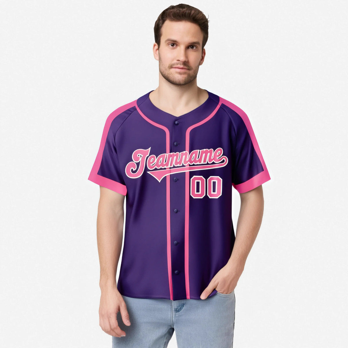 Custom Purple Pink White Baseball Jersey