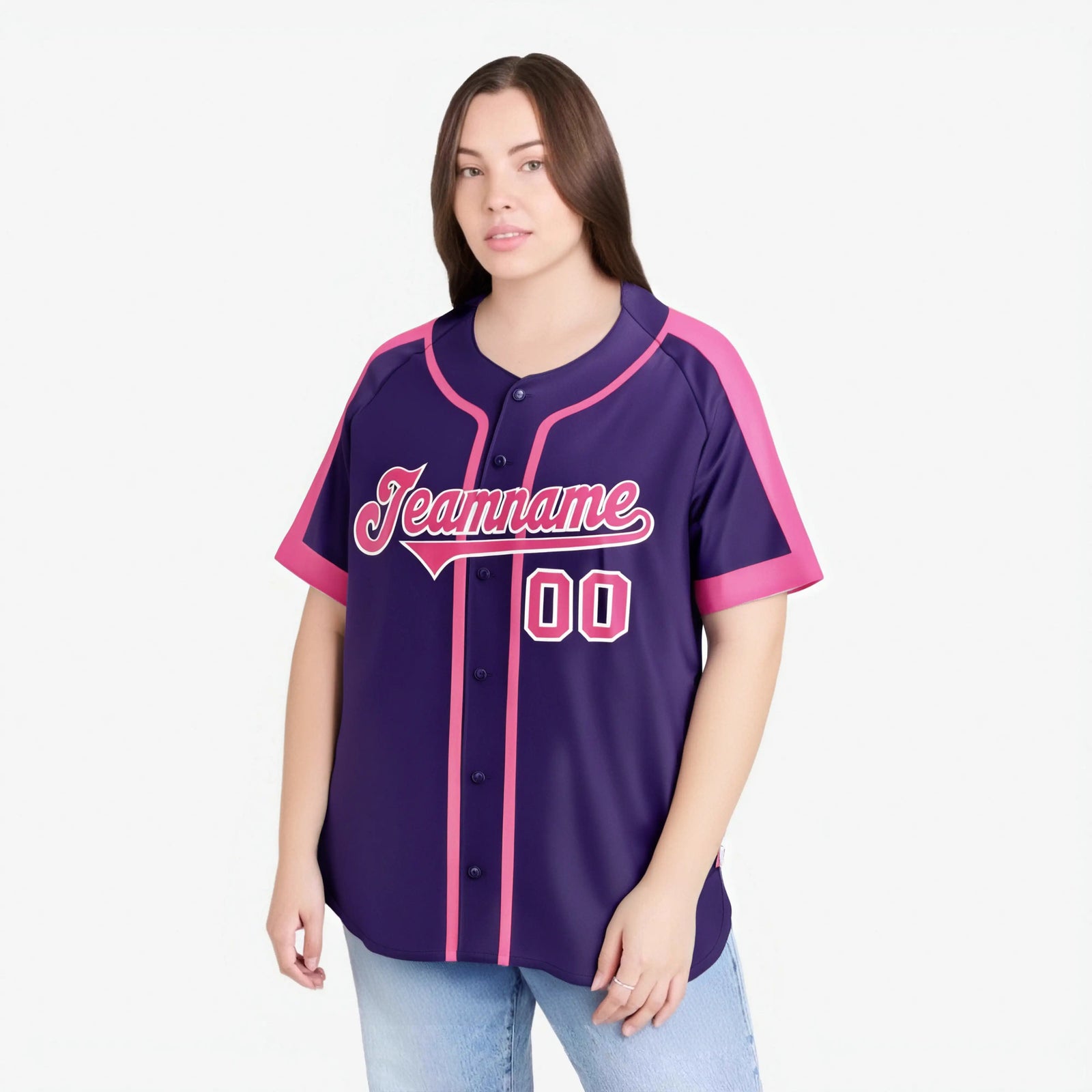 Custom Purple Pink White Baseball Jersey
