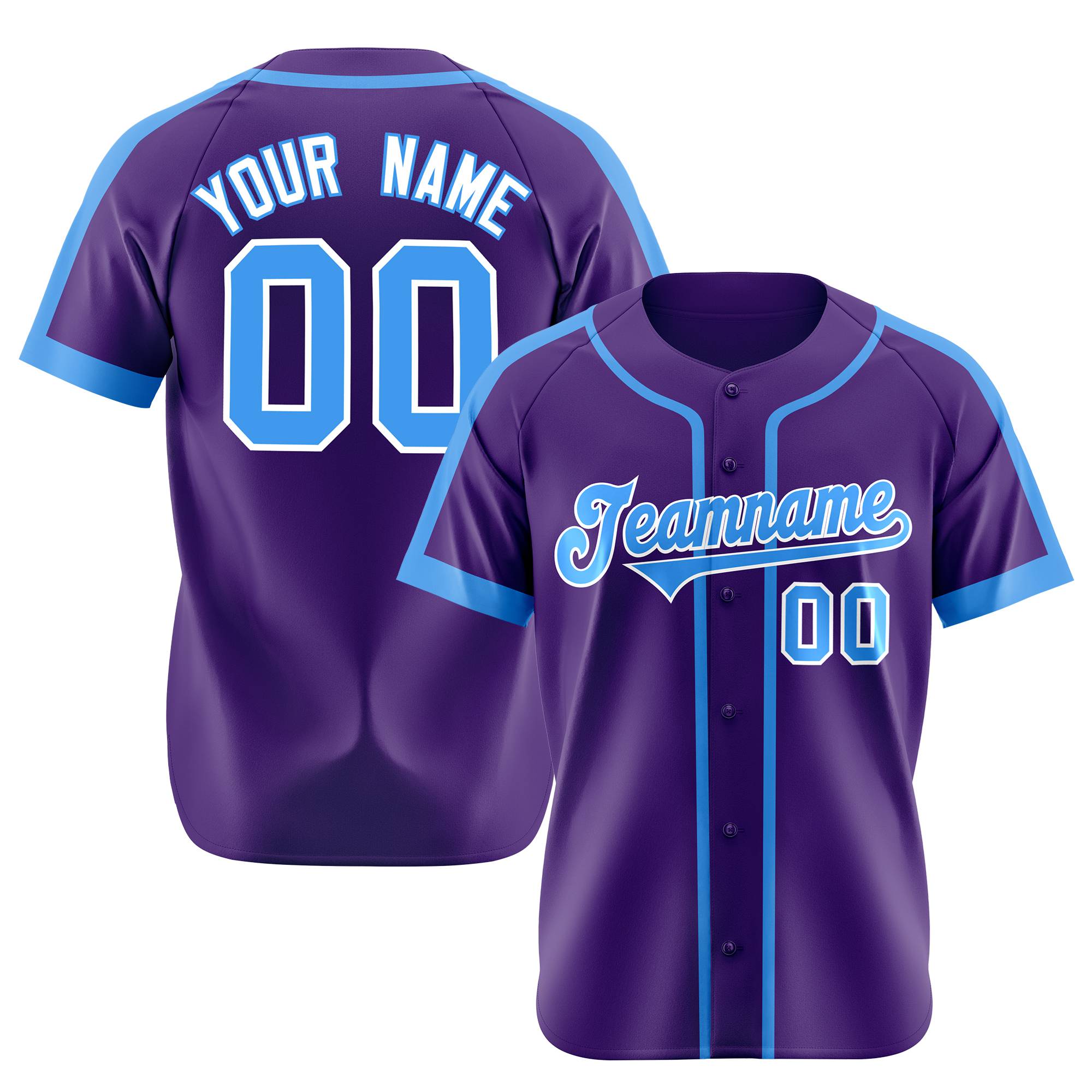 Custom Purple Light Bule White Baseball Jersey