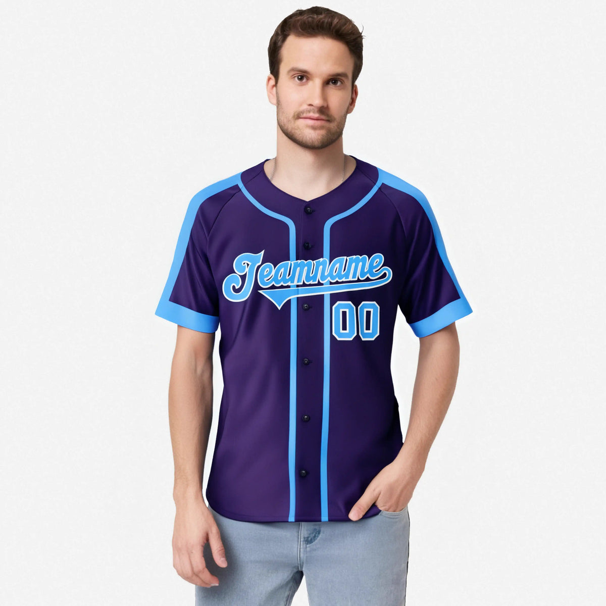 Custom Purple Light Bule White Baseball Jersey