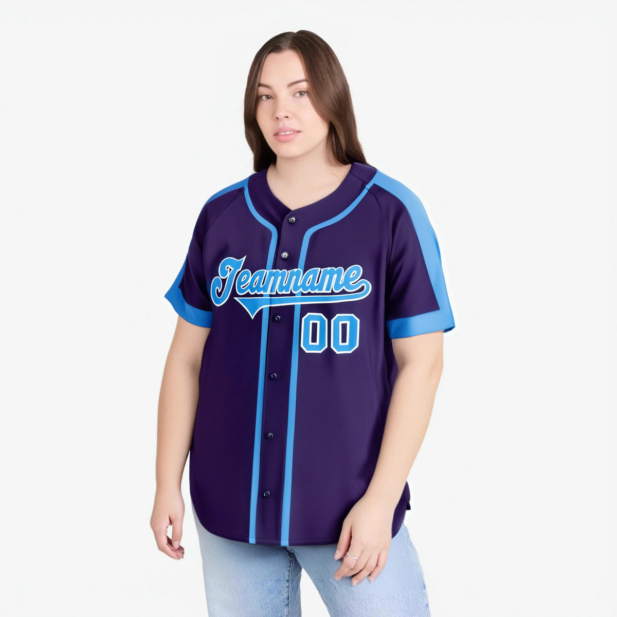 Custom Purple Light Bule White Baseball Jersey