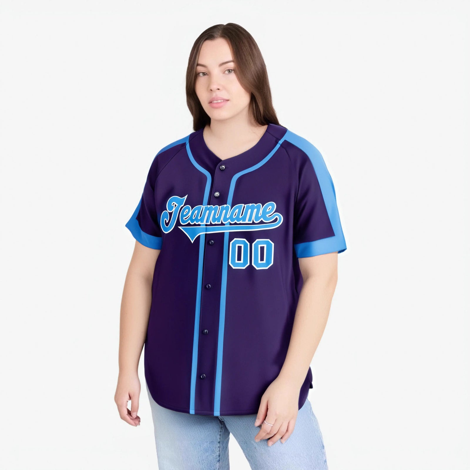 Custom Purple Light Bule White Baseball Jersey