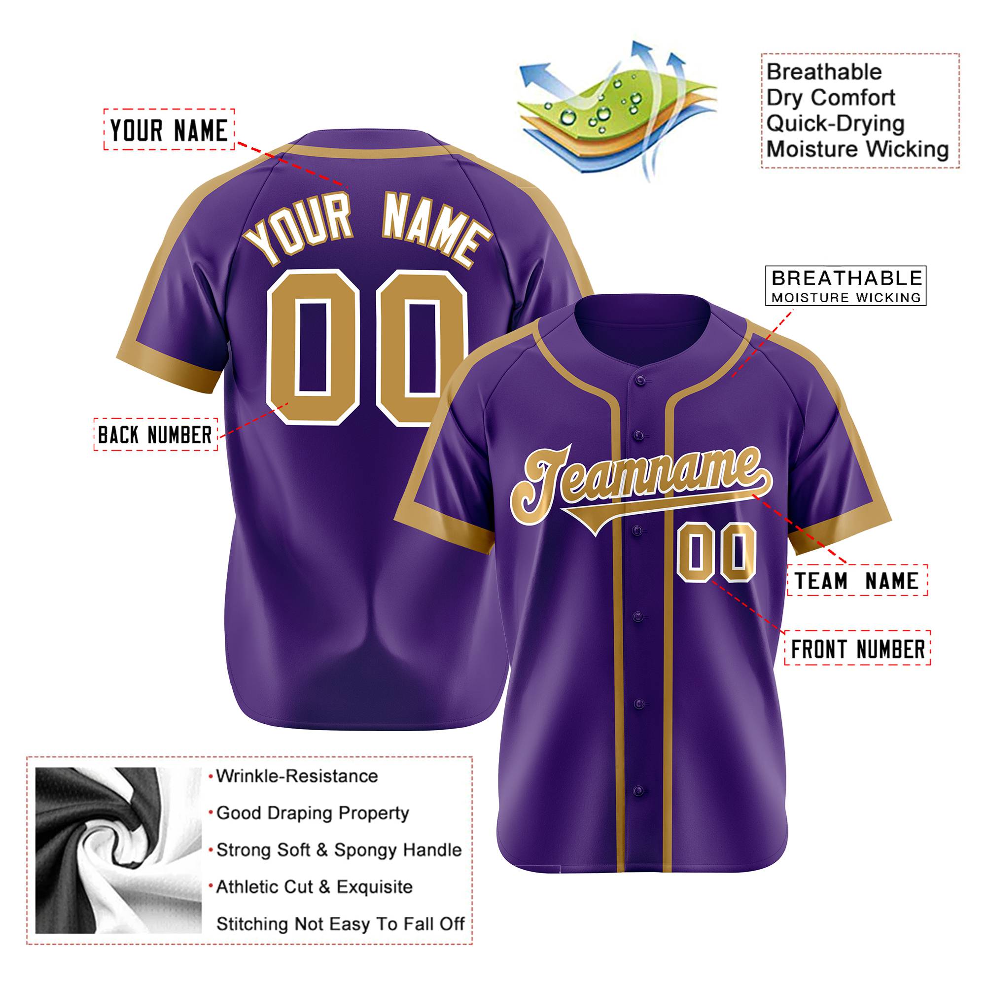 Custom Purple Gold White Baseball Jersey