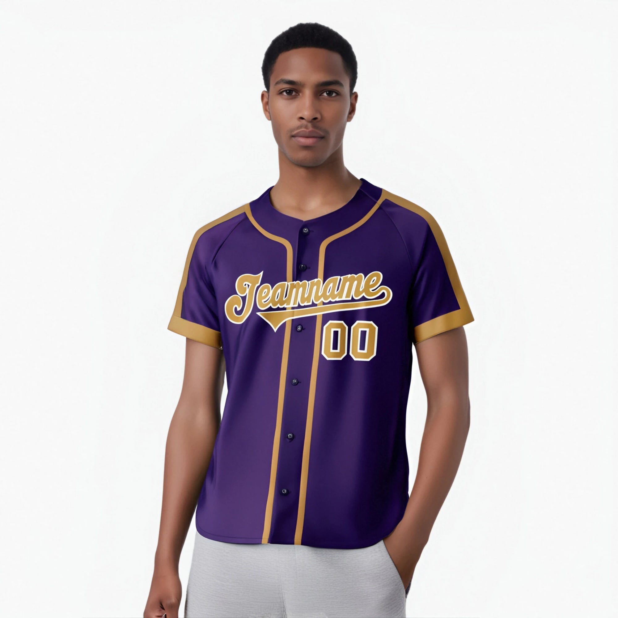 Custom Purple Gold White Baseball Jersey