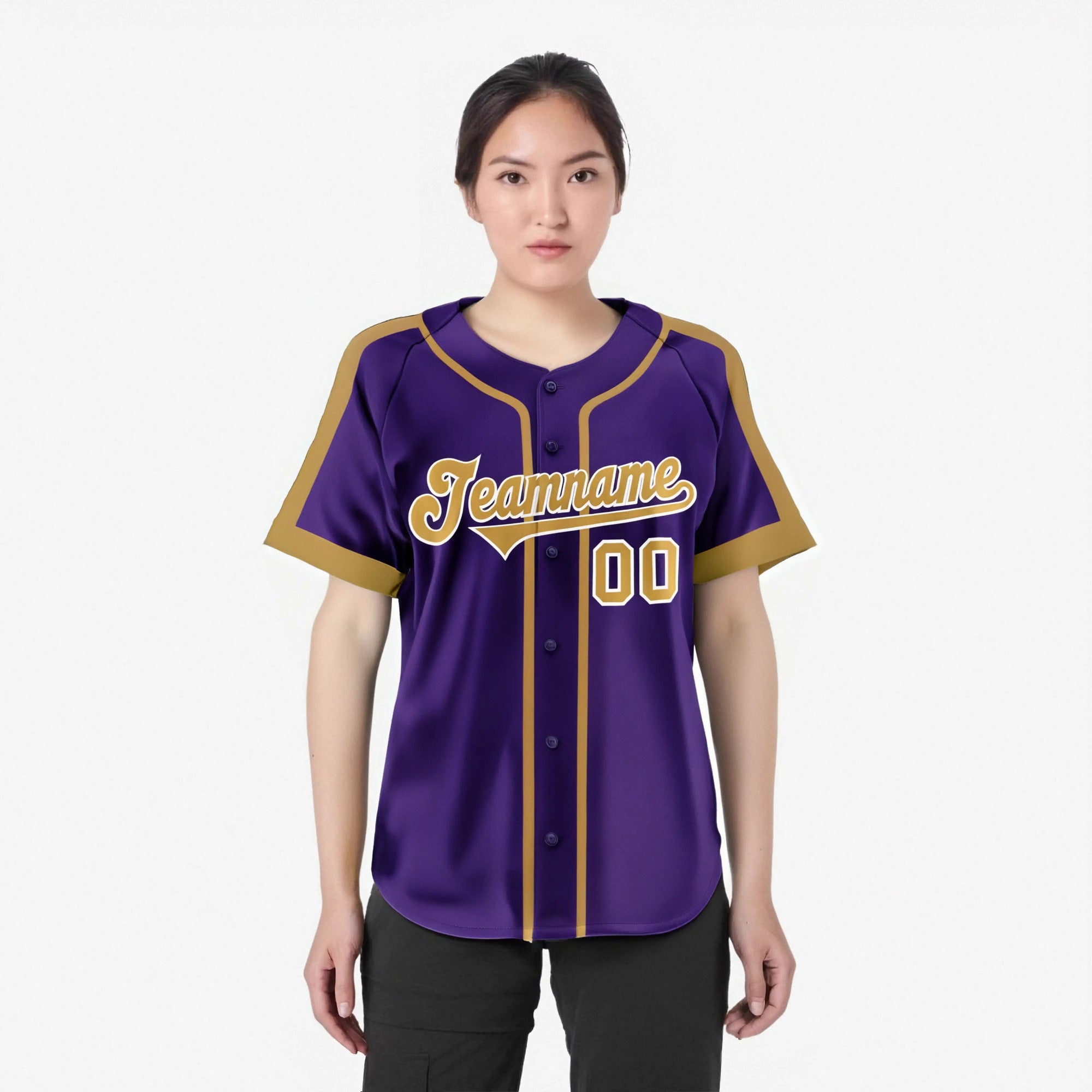 Custom Purple Gold White Baseball Jersey