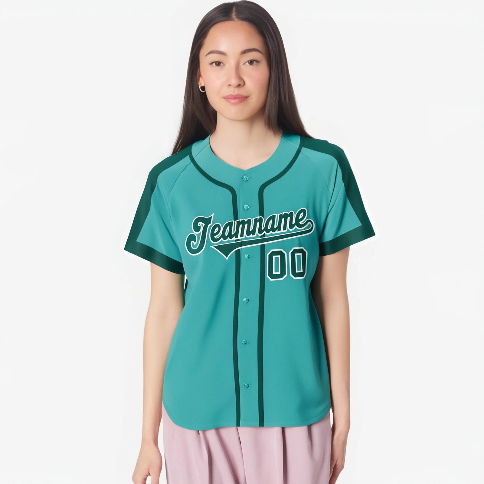 Custom Bright Green Aqua White Baseball Jersey