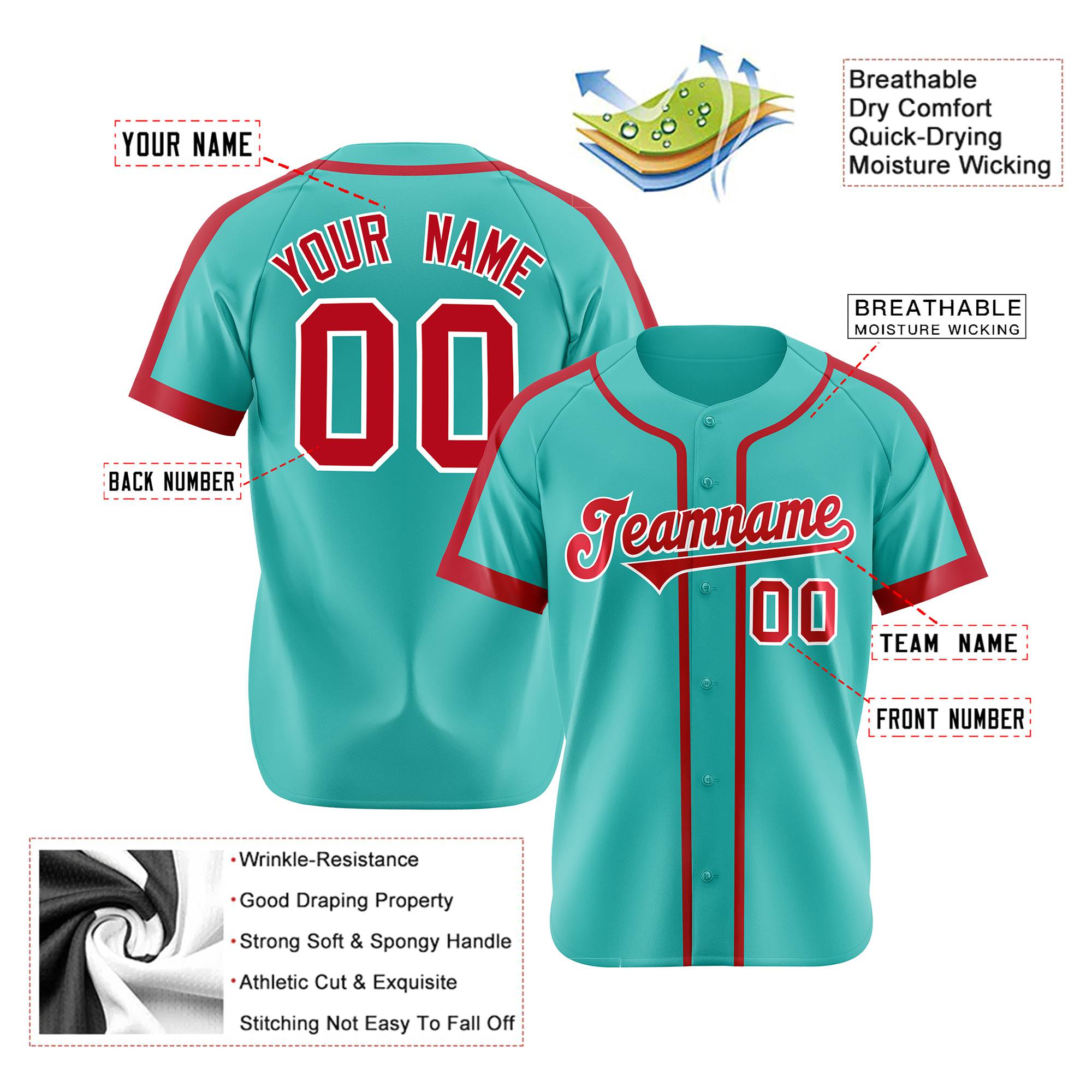 Custom Bright Green Red White Baseball Jersey