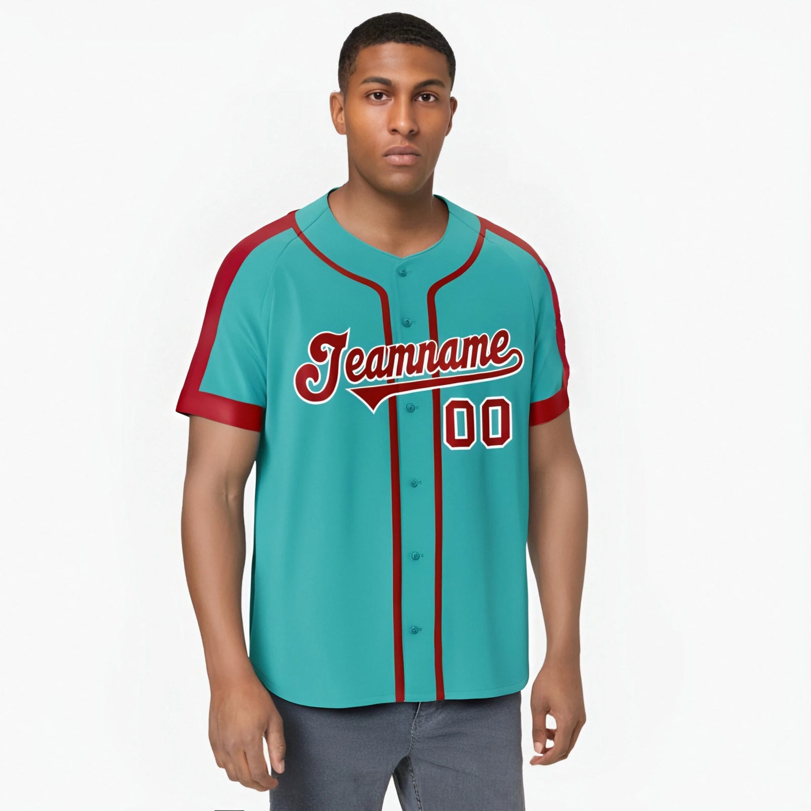 Custom Bright Green Red White Baseball Jersey