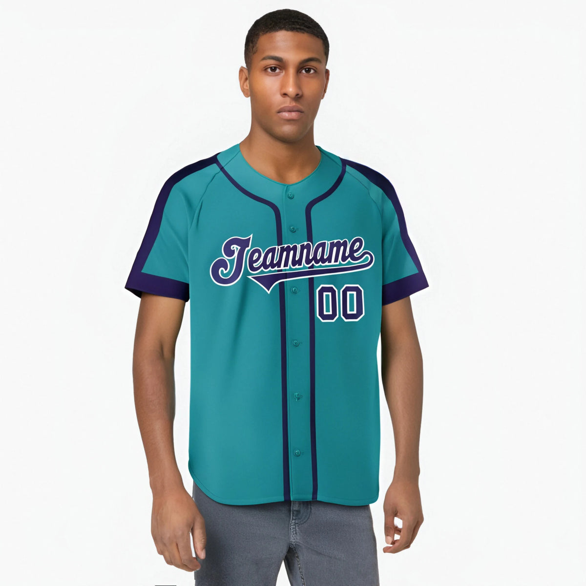 Custom Aqua Purple White Baseball Jersey