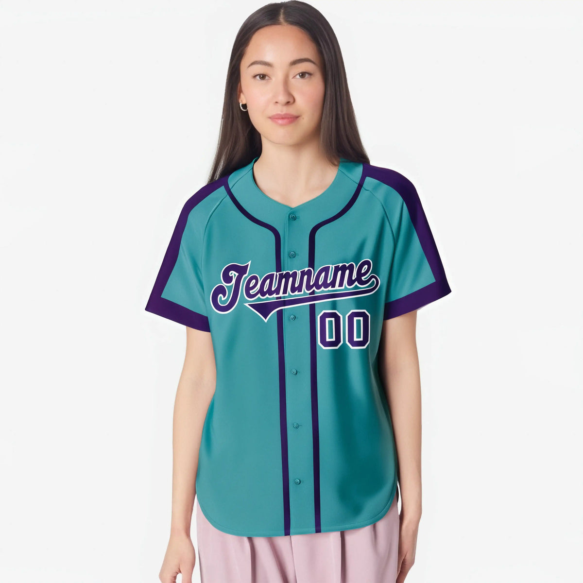Custom Aqua Purple White Baseball Jersey