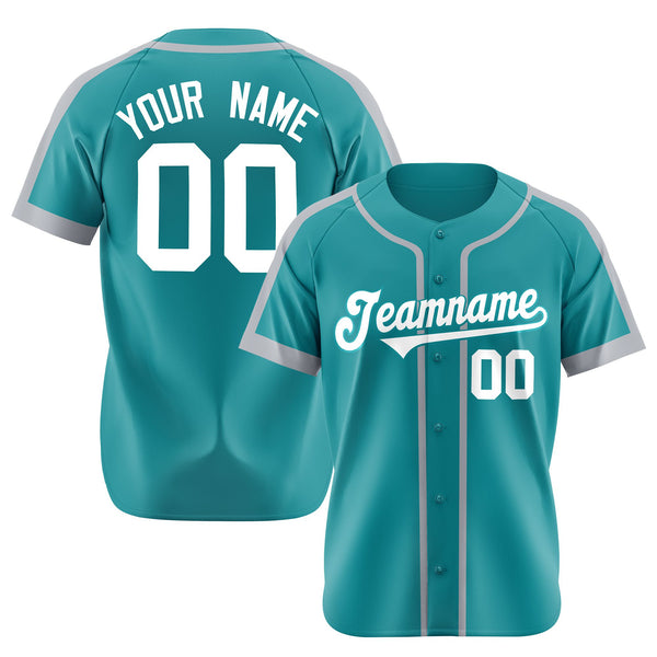 Custom Aqua Gray-White Baseball Jersey