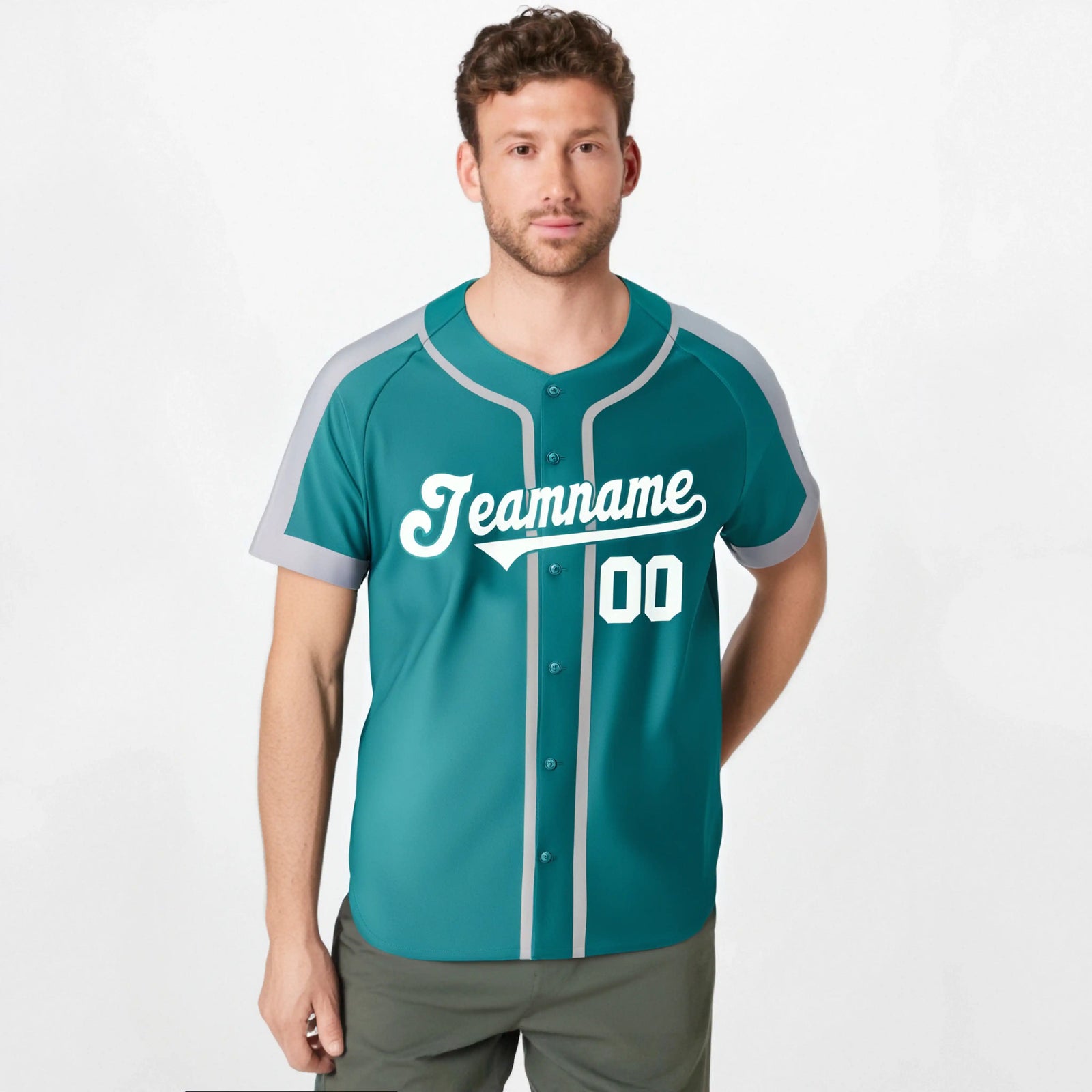 Custom Aqua Gray White Baseball Jersey