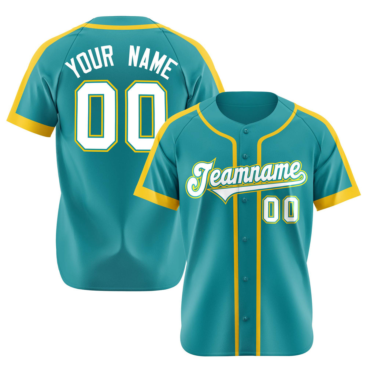 Custom Aqua Yellow White Baseball Jersey