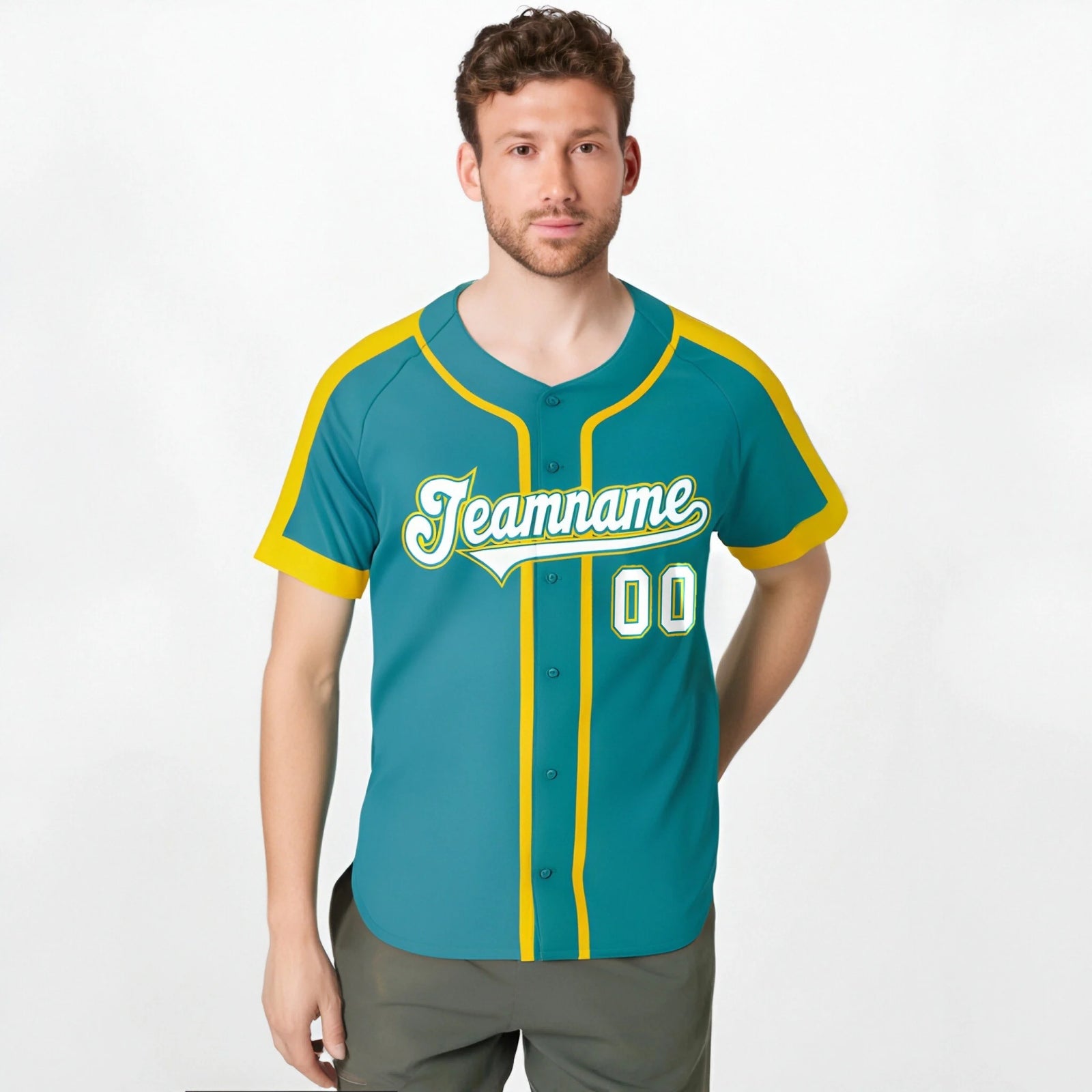 Custom Aqua Yellow White Baseball Jersey