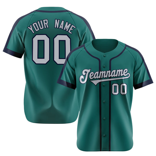 Custom Aqua Navy-Gray Baseball Jersey