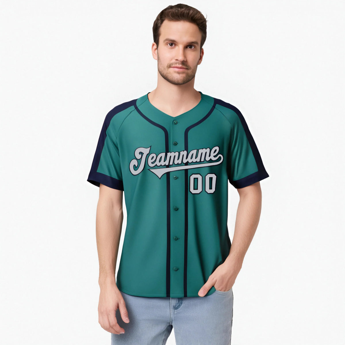 Custom Aqua Navy Gray Baseball Jersey