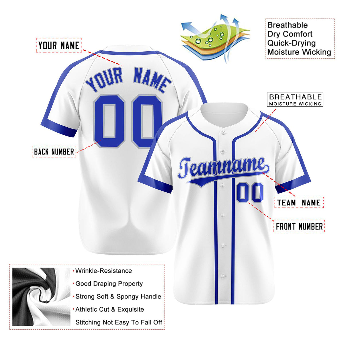 Custom White Blue Gray Baseball Jersey Personalized For Adults Youth