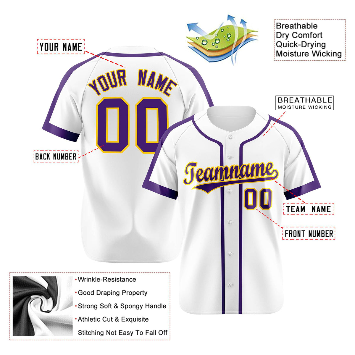 Custom White Purple Baseball Jersey Personalized For Adults Youth
