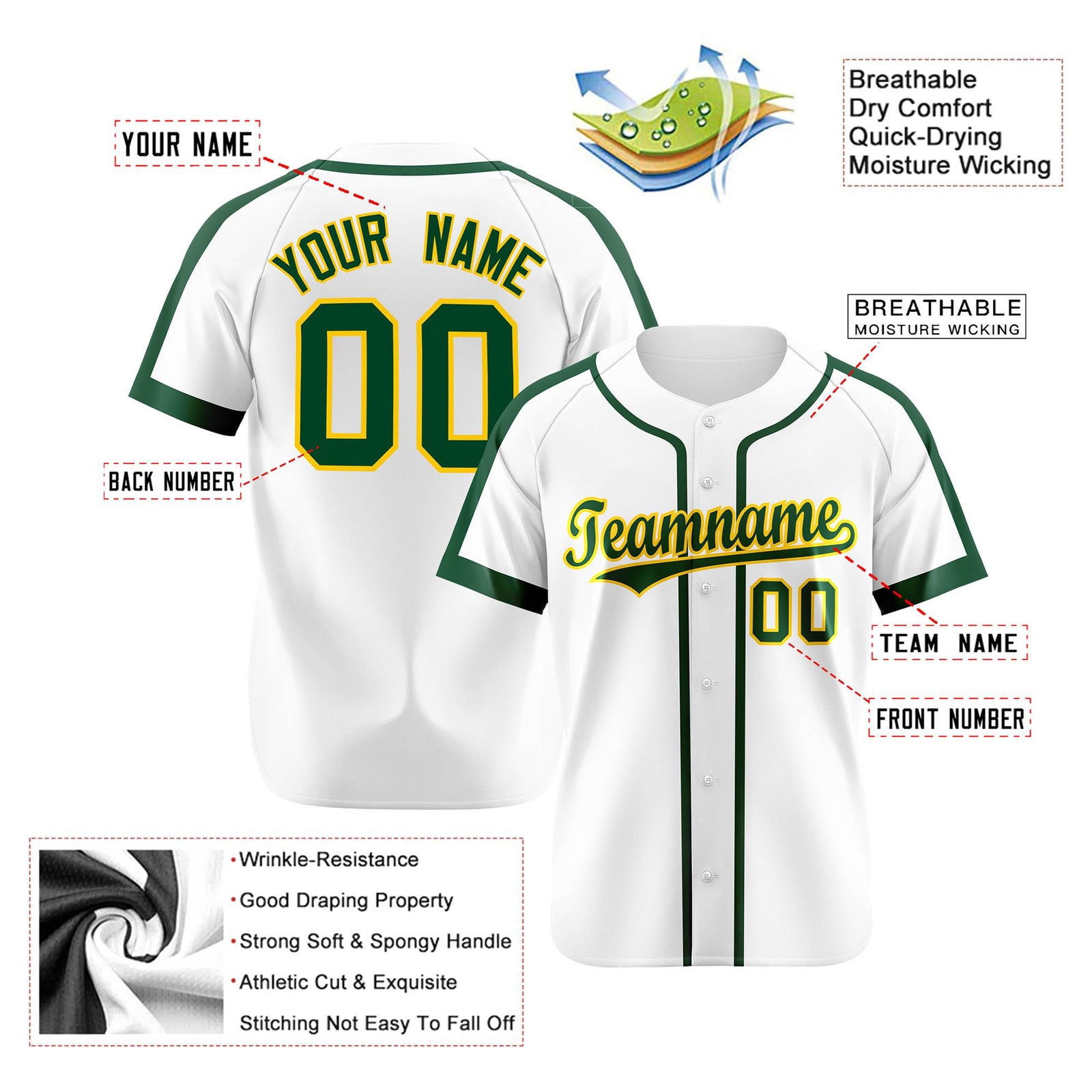 Custom White Green Baseball Jersey Personalized For Adults Youth