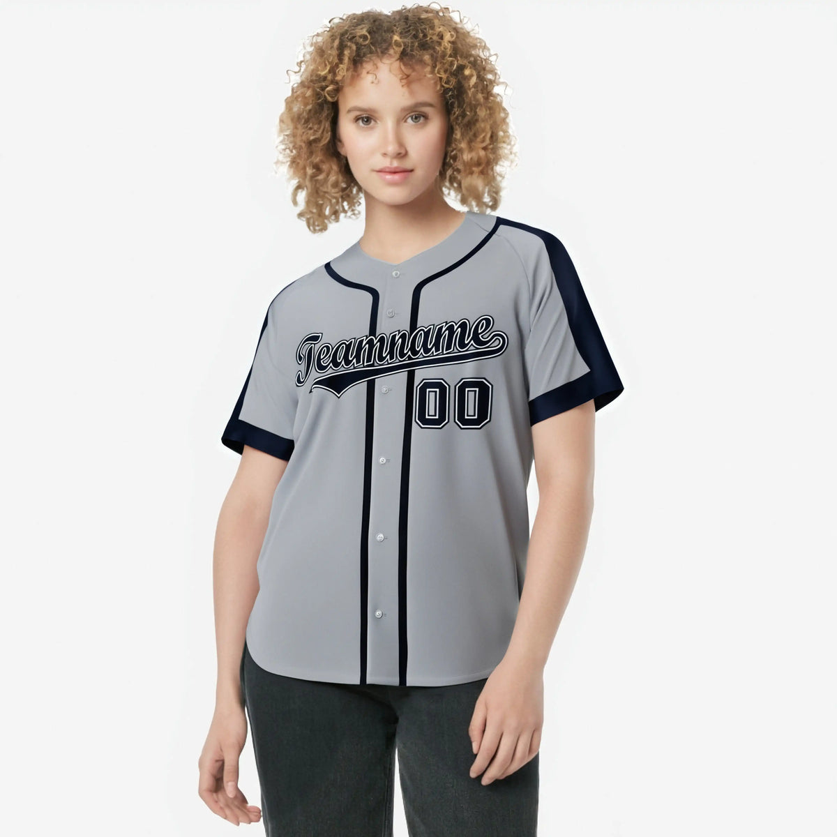 Custom Gray Navy White Baseball Jersey Personalized For Adults Youth