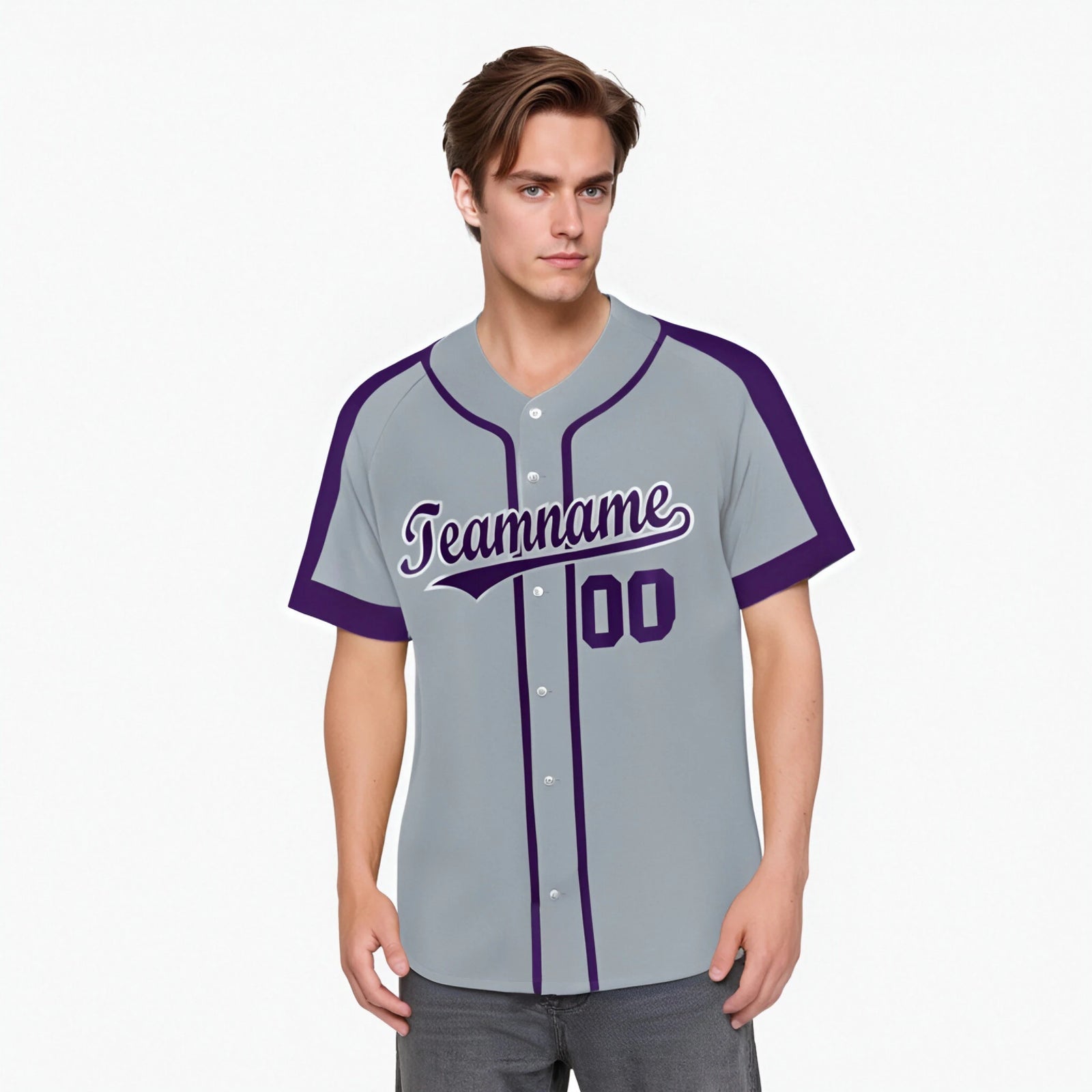 Custom Gray Purple Baseball Jersey Personalized For Adults Youth