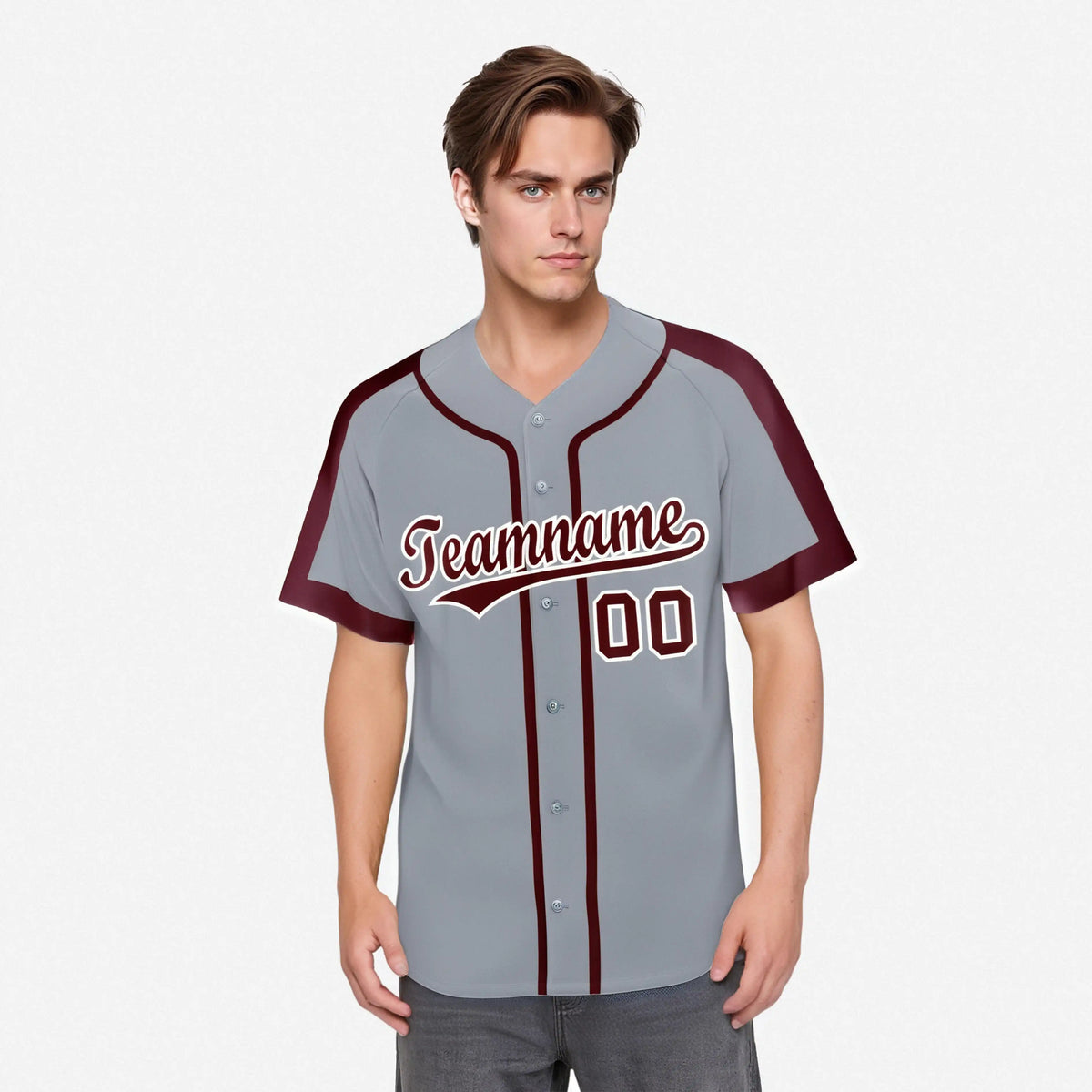 Custom Gray Red White Baseball Jersey