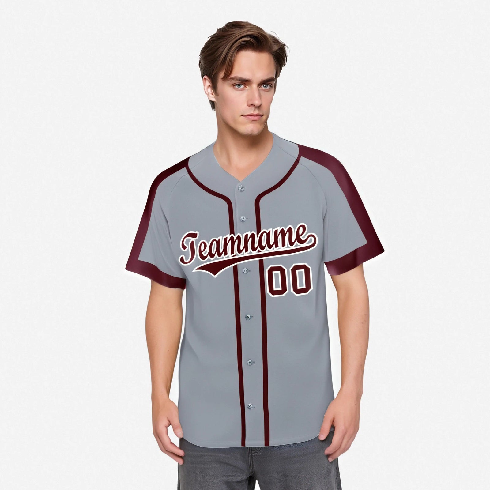 Custom Gray Red White Baseball Jersey