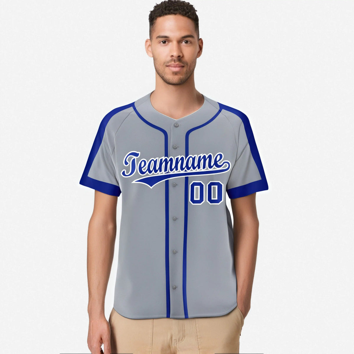 Custom Gray Royal Blue White Baseball Jersey Personalized For Adults Youth